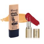 Buy Bonjour Paris Photo Match BB Cream (Beige) + Creme Lipstick (Brilliant Red) - Combo Offer _ BCB01-04-LSB02-58 - Purplle