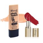 Buy Bonjour Paris Photo Match BB Cream (Rose Ivory) + Creme Lipstick (Brilliant Red) - Combo Offer _ BCB01-02-LSB02-58 - Purplle