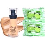 Buy Bonjour Paris Photo Match Invisible Matte Liquid Foundation (Rose Ivory) + Wet Facial Wipes (Lime Fresh Flavor)- Pack of 2 FPB04-02-WPB02-LM-2PC - Purplle