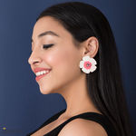 Buy Queen Be Floral White Pink Enameled Earrings - Purplle