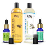 Buy Rey Naturals® Hair Oils Combo/Hair Care Kit (Castor Oil + Coconut Oil + Tea Tree Oil + Rosemary Oil) Controls Hairfall - For Healthy Hair - No Mineral Oil, Silicones & Synthetic Fragrance - Purplle
