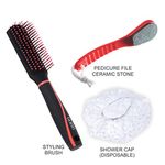 Buy GUBB Skin & Hair Care Combo (Pedicure File Ceramic Stone, Styling Hair Brush Vogue Range & Disposable Shower Caps 4 Pieces) - Purplle