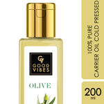 Buy Good Vibes Olive 100% Pure Cold Pressed Carrier Oil For Hair & Skin | Hair Repair, Anti-Ageing | No Parabens, No Animal Testing (200 ml) - Purplle