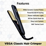 Buy VEGA Classic Hair Crimper With Quick Heat Up & Ceramic Coated Plates, (VHCR-01), Black - Purplle