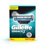 Buy Gillette Mach 3 Shaving Blades- Pack of 16 (cartridges) - Purplle