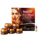 Buy NutriGlow Combo of 5: Sona Chandi Facial Kit (260 gm)/ Bleach Cream (43 gm)/ Gold Kesar Cleanser (65 ml)/ Red Wine Toner (120 ml) and Sun Screen SPF 30 (65 ml) - Purplle