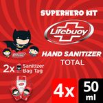 Buy Lifebuoy Hand Sanitizer Super Hero Kit | Anti Bacterial Alcohol Based Sanitizer | 4X50ml + 2 Bag Tags (Superman & Wonder Woman) - Purplle