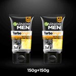 Buy Garnier Men Turbo Bright Double Action Face Wash, Deep Cleansing Anti Pollution Face Wash with Charcoal and Vitamin C, Suitable for all Skin Types, 150g x2 (Pack of 2) - Purplle