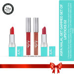 Buy Asfa Halal Get Gammed Set of Lipsticks 02 ( Chocolate Cloud Liquid Lipstick (3ml), Cherry Flash Liquid Lipstick (3ml), Nude Grace Creme Matte Lipstick (4.2g), Lush Red Creme matte Lipstick (4.2g)) - Purplle
