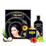 Buy Tru Hair Ayurvedic Hair Oil with Bhringraj, Amla & Hibiscus for Dandruff, Hairfall Control & Shiny Hair | Free Heater to heat the Oil |Contains 0% Parabens, Silicones & LLPs - 110 ML - Purplle