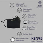 Buy Khadi Essentials Pure&Safe N95 Face Mask - 5 Layers with Carbon Filter - Reusable Anti Pollution Designer Mask for Protection against Odour, Dust & Pollution with 95% Filtration (Elegant Black) - Purplle