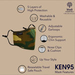Buy Khadi Essentials Pure&Safe 5 Layered Designer Camouflage Green Reusable Washable KEN95 Face Mask with Activated Carbon Layer and Melt Blown Fabric For PM 2.5 (Pack of 1). - Purplle