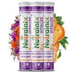 Buy Nutrainix Vitalize Multivitamin Supplement - One daily - 21 vitamins and minerals - Natural Beetroot Extract for Men and Women - 60 Effervescent Tablets - Orange Flavour - Purplle