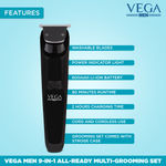 Buy VEGA Men 9-in-1 Multi-Grooming Set with Beard/Hair Trimmer, Nose Trimmer & Body Groomer And Shaver, (VHTH-21) - Purplle