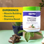 Buy OZiva Protein & Herbs, Men (23g Whey Protein, 5.5g BCAA & Ayurvedic herbs like Ashwagandha, Chlorella & Musli) for Better Stamina & Lean Muscles, Chocolate, 500g - Purplle