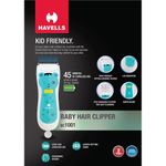 Buy Havells BC1001 Rechargeable Baby Hair Clipper with hypoallergenic ceramic blade, Ultra-quiet, IPX5 Waterproof haircut kit for kids, infants, boys (Blue) - Purplle