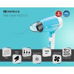 Buy Havells HD3151 1200W Foldable Hair Dryer, 3 Heat (Hot/Cool/Warm) Settings with Cool Shot button (Turquoise) - Purplle