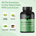 Buy Zingavita Burn Max Fat Burner Tablets for Men & Women - Advanced Weight Loss Formula with Garcinia Cambogia, Green Tea Extract & Green Coffee Bean Extract Appetite Controller with N Acetyl L Carnitine - 60 Veg Tablets - Purplle