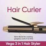 Buy VEGA 3 in 1 Hair Styler, Straightener, Curler & Crimper (VHSCC-01), Black & Gold - Purplle