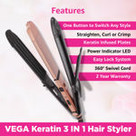 Buy Vega 3 in 1 Keratin Hair Styler (India's No.1* Hair Styler Appliance Brand) Straightener, Curler and Crimper (VHSCC-03), Rose Gold - Purplle