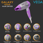 Buy VEGA Galaxy Foldable 1100 Watts Hair Dryer With Heat & Cool Setting And Detachable Nozzle (VHDH-06) Silver-Purple - Purplle