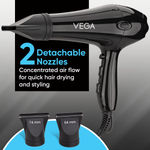 Buy Vega Professional Hair Dryer for Men and Women Pro Touch 1800-2000 Watts with 2 Detachable Nozzles, Marron,(VHDP-02) - Purplle