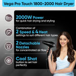 Buy Vega Professional Hair Dryer for Men and Women Pro Touch 1800-2000 Watts with 2 Detachable Nozzles, Marron,(VHDP-02) - Purplle