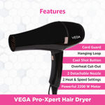 Buy VEGA Pro-Xpert 2200 W Professional Hair Dryer with Diffuser & 2 Detachable Nozzles (VHDP-03) Black - Purplle