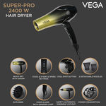 Buy VEGA Super Pro 2400 Watts Professional Hair Dryer With Diffuser, 2 Detachable Nozzle & Travel Pouch (VHDP-04)-Black - Purplle