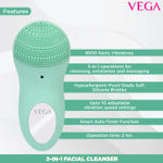 Buy VEGA 3 In 1 Facial Cleanser & Massager With Sonic Vibration Technique For Cleansing, Exfoliation & Massaging, 120 Mins Runtime, 10 Adjustable Vibration Speed Settings & IPX 6 Washable, (VHFC-02) - Purplle