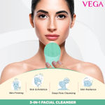 Buy VEGA 3 In 1 Facial Cleanser & Massager With Sonic Vibration Technique For Cleansing, Exfoliation & Massaging, 120 Mins Runtime, 10 Adjustable Vibration Speed Settings & IPX 6 Washable, (VHFC-02) - Purplle