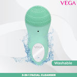 Buy VEGA 3 In 1 Facial Cleanser & Massager With Sonic Vibration Technique For Cleansing, Exfoliation & Massaging, 120 Mins Runtime, 10 Adjustable Vibration Speed Settings & IPX 6 Washable, (VHFC-02) - Purplle