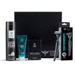 Buy Bombay Shaving Company Shave & Dazzle Kit for Men | Post-shave Balm, Charcoal Shaving Foam, Veleno Perfume, Dexter Razor (Set of 4) 400 gm - Purplle