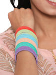 Buy Jazz And Sizzle Set of 24 solid handcrafted bangles in Purple, blue, orange, green, red and sea-green - Purplle