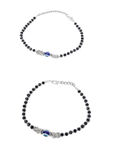 Buy Jazz And Sizzle Silver-Plated & Black Beaded Handcrafted Owl & Evil Eye Anklet - Purplle