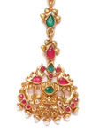 Buy Jazz And Sizzle Gold Plated Red & Green stone Studded Peacock Mangtikka - Purplle