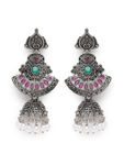 Buy Jazz And Sizzle Pink Oxidized Silver-Plated Dome Shaped Jhumkas - Purplle