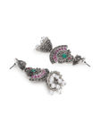 Buy Jazz And Sizzle Pink Oxidized Silver-Plated Dome Shaped Jhumkas - Purplle