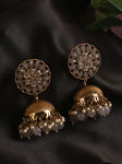 Buy Jazz And Sizzle Grey Antique Gold-Plated Studded Dome Shaped Jhumkas - Purplle