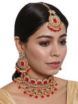 Buy Jazz And Sizzle Mahroon Gold-Plated & Pearl Beaded Kundan Chokers Necklace, Earring & Maangtikka Set - Purplle