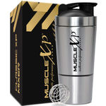 Buy MuscleXP Gym Shaker Classic XP Mixer Stainless Steel Shaker Blender, 100% Leakproof Guarantee, 590 ml For Protein, Pre Workout and BCAAs, BPA Free Material Sipper Bottle with Compartment (BLACK CAP) - Purplle