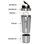 Buy MuscleXP Gym Shaker Classic XP Mixer Stainless Steel Shaker Blender, 100% Leakproof Guarantee, 590 ml For Protein, Pre Workout and BCAAs, BPA Free Material Sipper Bottle with Compartment (BLACK CAP) - Purplle