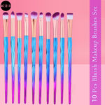 Buy MeSkin 10 Pcs Bluish Makeup Brushes Set for Womens & Girls - Pack of 10 (Assorted Colors) - Purplle
