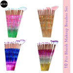 Buy MeSkin 10 Pcs Bluish Makeup Brushes Set for Womens & Girls - Pack of 10 (Assorted Colors) - Purplle