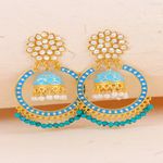 Buy Crunchy Fashion Gold-Plated Kundan Dangler blue Color ChandBali Jhumka Earrings RAE1464 - Purplle