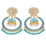 Buy Crunchy Fashion Gold-Plated Kundan Dangler blue Color ChandBali Jhumka Earrings RAE1464 - Purplle