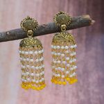 Buy Crunchy Fashion Punjabi Traditional Gold Finished Yellow Kundan Pearl Jhumki Style Earrings RAE1641 - Purplle