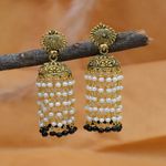 Buy Crunchy Fashion Punjabi Traditional Gold Finished Black Kundan Pearl Jhumki Style Earrings RAE1645 - Purplle