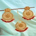 Buy Crunchy Fashion Gold-Plated Round Floral Red Pearl Earrings With Maang Tika Set RAE1196 - Purplle