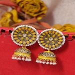 Buy Crunchy Fashion Gold-Plated Embelished Yellow Kundan and Faux Pearl Jhumka Earrings RAE1811 - Purplle
